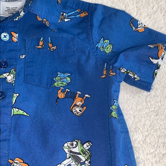 Disney Toy Story Blue Button Down Shirt 12M Baby Boy EUC - Picture 4 of 7